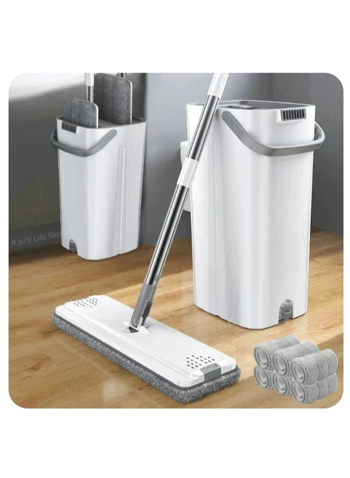 Mop and Buckets Sets, ,360° Rotating Head Squeeze Flat Mop, Flat Mop Bucket with 6 pcs Reusable Pads & 126cm Long Handle, Microfibre Mops for Cleaning Laminate Tile Hardwood Floors - Image 1